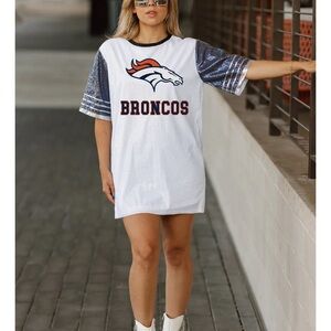 Broncos Women's White and Blue Sequin Blouse/shirt/dress